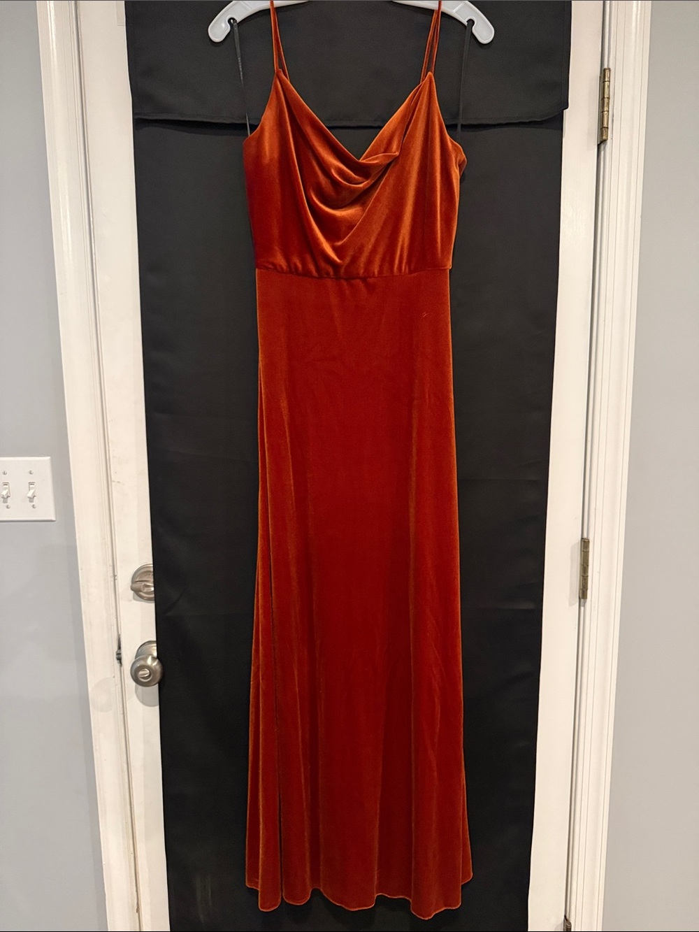 Velvet Cowl-Neck Formal Bridesmaid in Rust